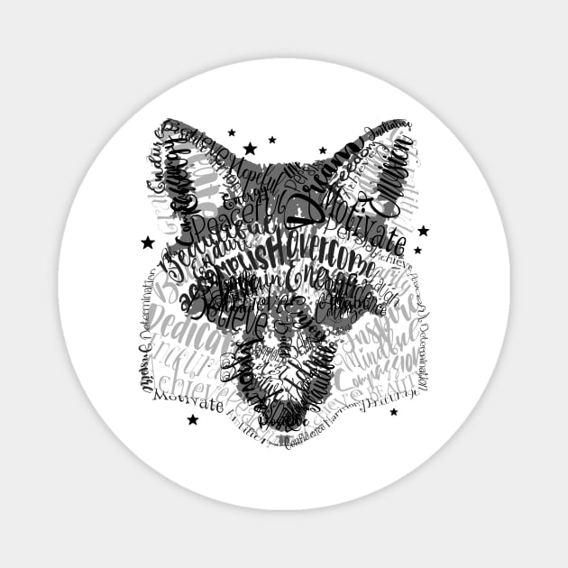 Typography Dark Fox and Stars Magnet by Wizardbird